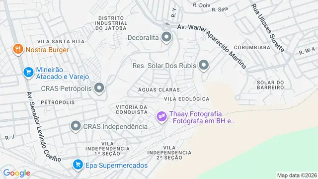 Mapa do bairro Águas Claras (Barreiro), Belo Horizonte - MG