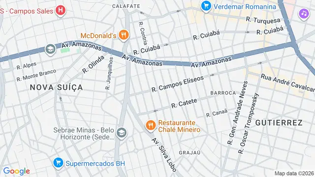 Mapa do bairro Alto Barroca, Belo Horizonte - MG