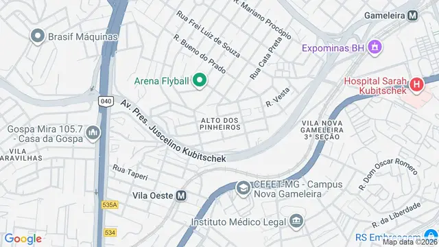 Mapa do bairro Alto dos Pinheiros, Belo Horizonte - MG