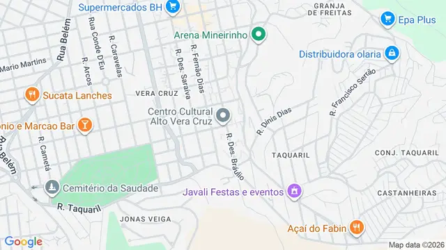 Mapa do bairro Alto Vera Cruz, Belo Horizonte - MG