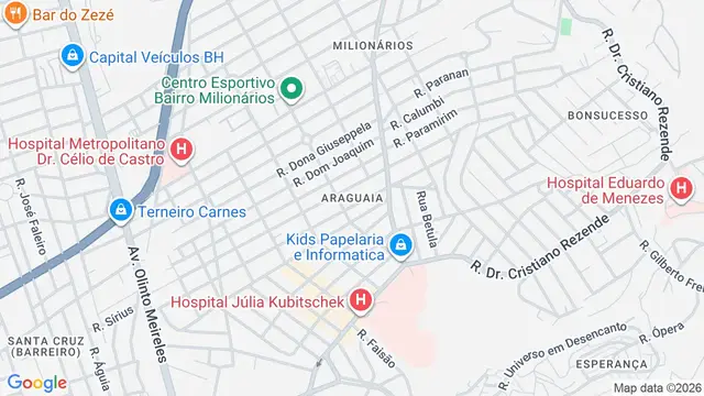 Mapa do bairro Araguaia, Belo Horizonte - MG