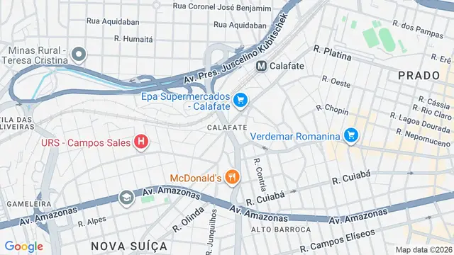 Mapa do bairro Calafate, Belo Horizonte - MG