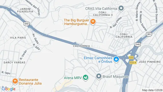 Mapa do bairro Califórnia, Belo Horizonte - MG