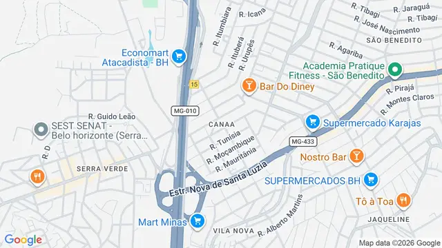 Mapa do bairro Canaa, Belo Horizonte - MG