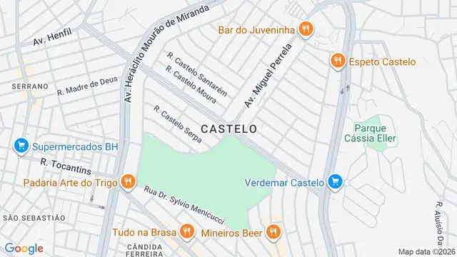 Mapa do bairro Castelo, Belo Horizonte - MG