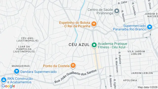 Mapa do bairro Céu Azul, Belo Horizonte - MG