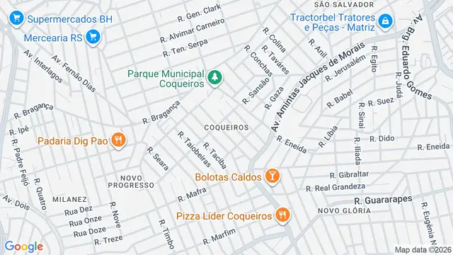 Mapa do bairro Coqueiros, Belo Horizonte - MG