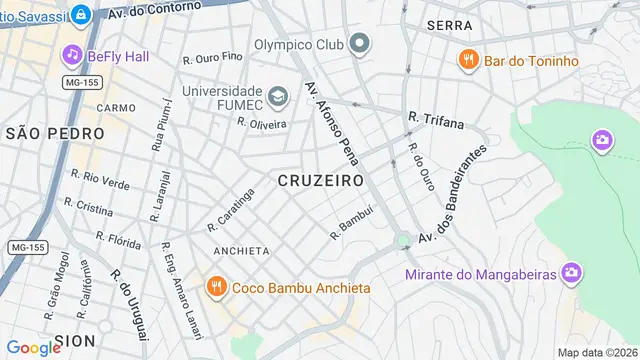 Mapa do bairro Cruzeiro, Belo Horizonte - MG