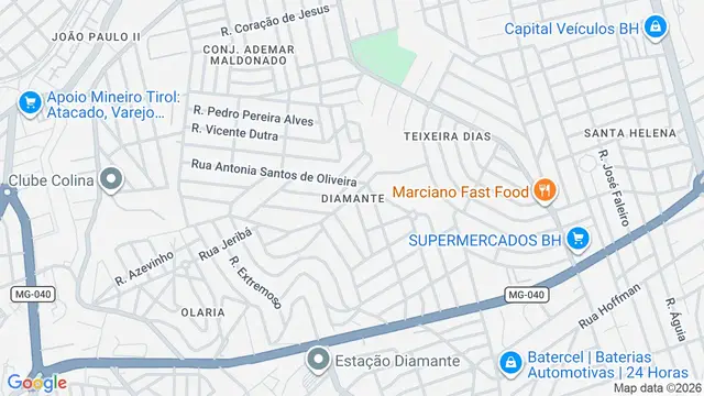 Mapa do bairro Diamante, Belo Horizonte - MG