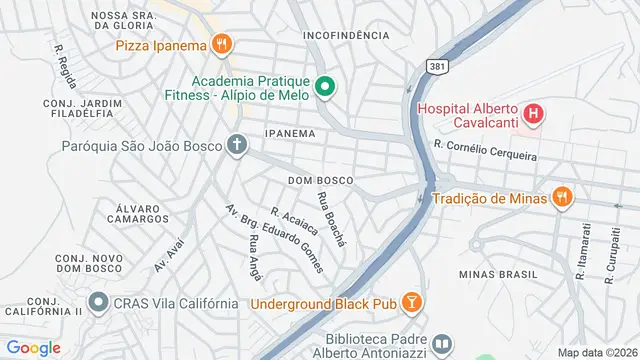 Mapa do bairro Dom Bosco, Belo Horizonte - MG