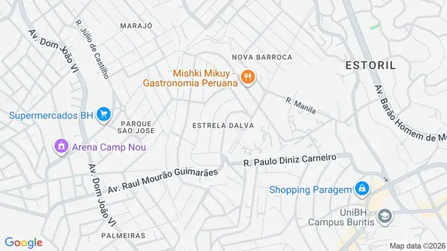 Mapa do bairro Estrela Dalva, Belo Horizonte - MG