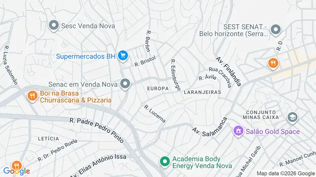 Mapa do bairro Europa, Belo Horizonte - MG