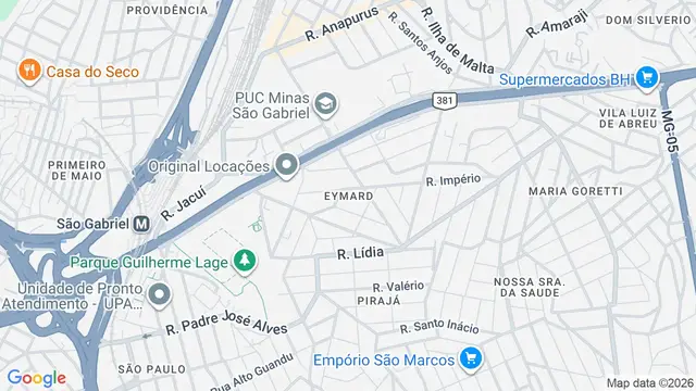 Mapa do bairro Eymard, Belo Horizonte - MG