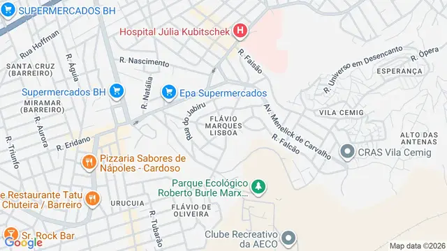 Mapa do bairro Flávio Marques Lisboa (Barreiro), Belo Horizonte - MG