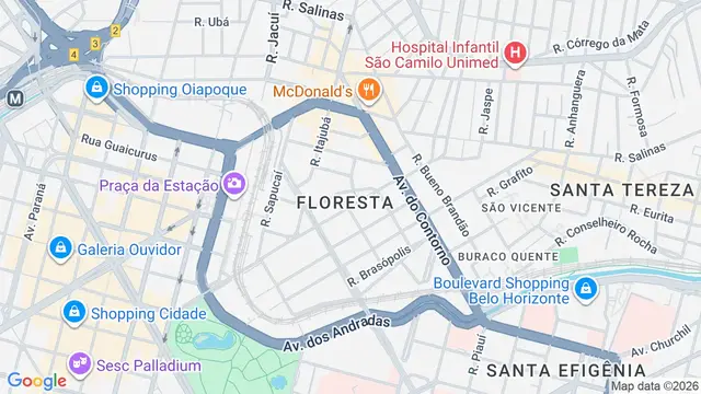 Mapa do bairro Floresta, Belo Horizonte - MG