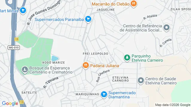 Mapa do bairro Frei Leopoldo, Belo Horizonte - MG