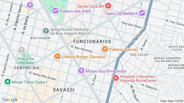 Mapa do bairro Funcionários, Belo Horizonte - MG