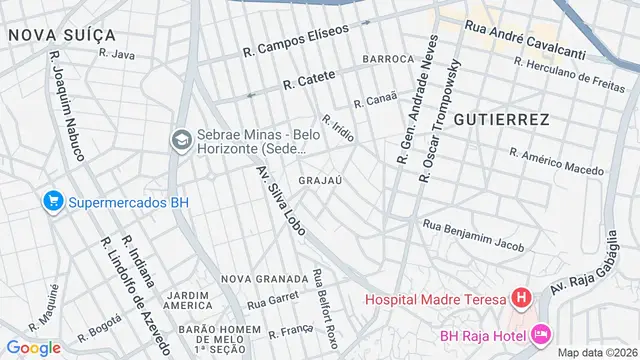 Mapa do bairro Grajaú, Belo Horizonte - MG
