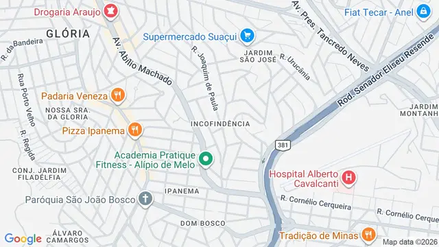 Mapa do bairro Incofindência, Belo Horizonte - MG