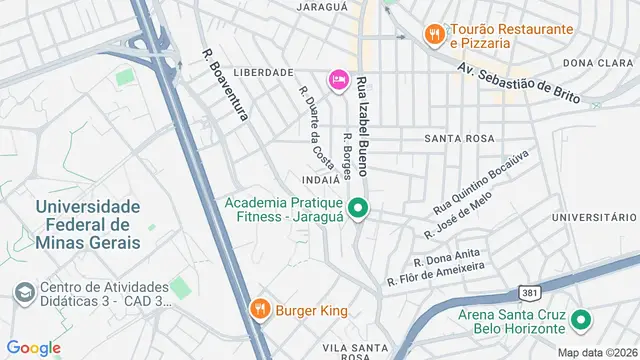 Mapa do bairro Indaiá, Belo Horizonte - MG