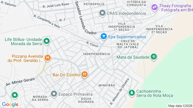 Mapa do bairro Independência (Barreiro), Belo Horizonte - MG
