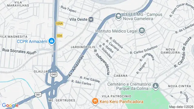 Mapa do bairro Independência, Belo Horizonte - MG