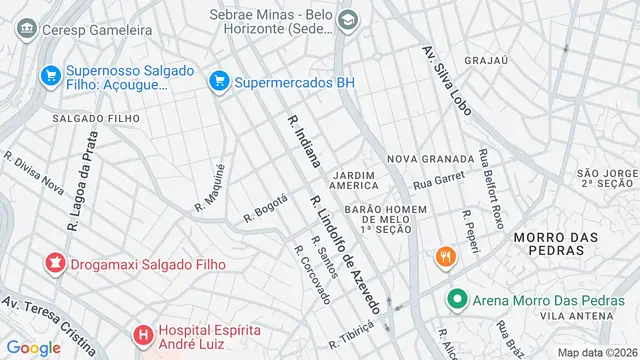 Mapa do bairro Jardim América, Belo Horizonte - MG