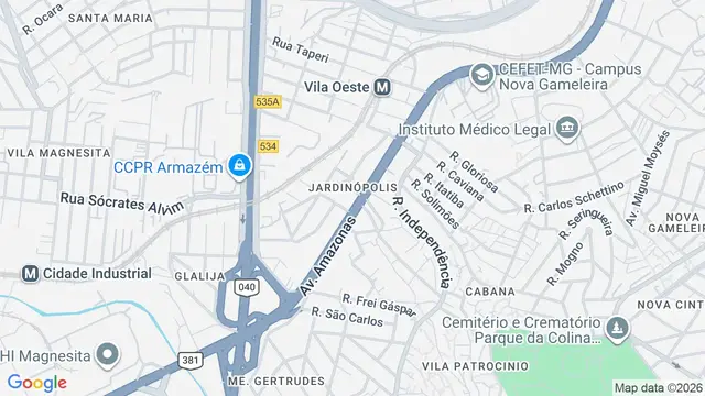 Mapa do bairro Jardinópolis, Belo Horizonte - MG