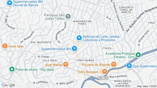 Mapa do bairro Jatobá, Belo Horizonte - MG