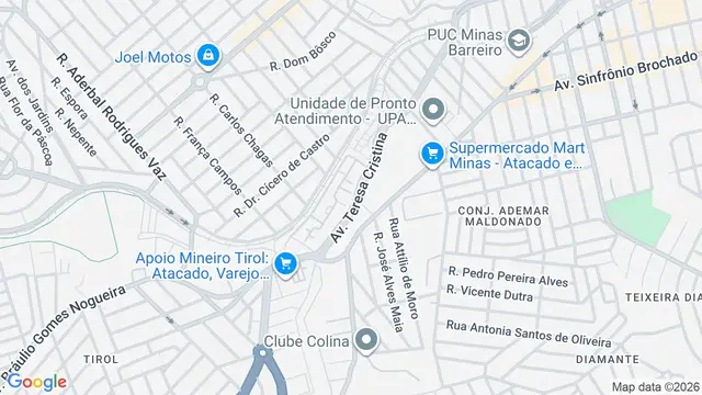 Mapa do bairro João Paulo II (Barreiro), Belo Horizonte - MG