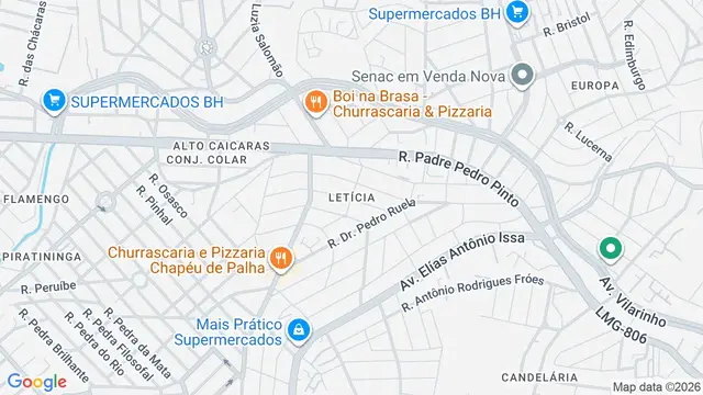 Mapa do bairro Letícia, Belo Horizonte - MG