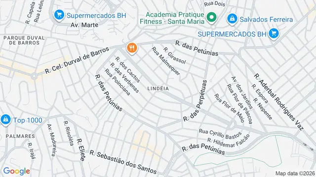 Mapa do bairro Lindéia, Belo Horizonte - MG