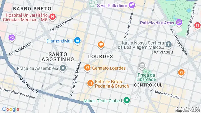 Mapa do bairro Lourdes, Belo Horizonte - MG