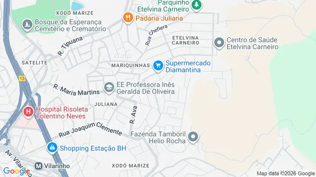 Mapa do bairro Madri, Belo Horizonte - MG