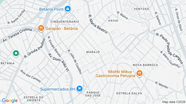 Mapa do bairro Marajó, Belo Horizonte - MG