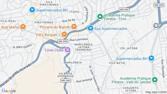 Mapa do bairro Marilândia Jatobá (Barreiro), Belo Horizonte - MG