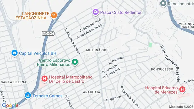 Mapa do bairro Milionários, Belo Horizonte - MG