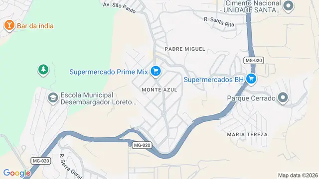 Mapa do bairro Monte Azul, Belo Horizonte - MG