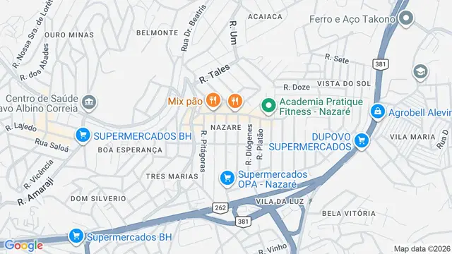 Mapa do bairro Nazare, Belo Horizonte - MG