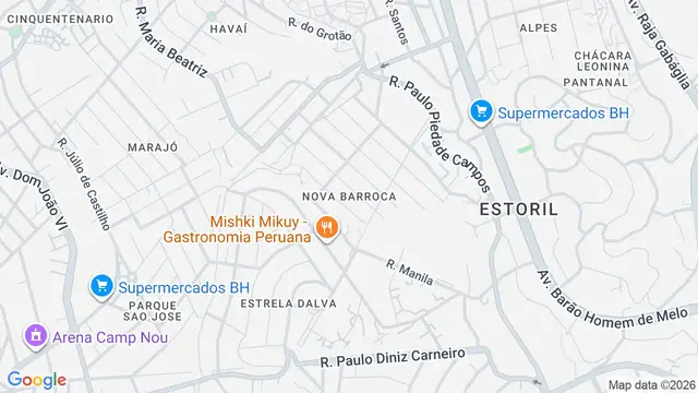 Mapa do bairro Nova Barroca, Belo Horizonte - MG