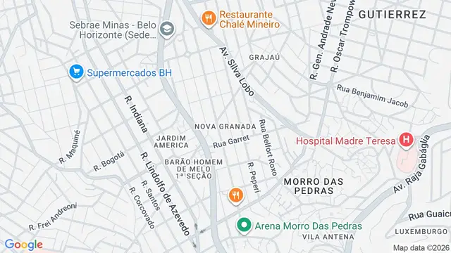 Mapa do bairro Nova Granada, Belo Horizonte - MG