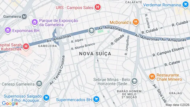Mapa do bairro Nova Suíça, Belo Horizonte - MG