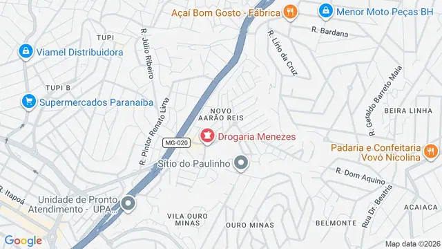 Mapa do bairro Novo Aarão Reis, Belo Horizonte - MG