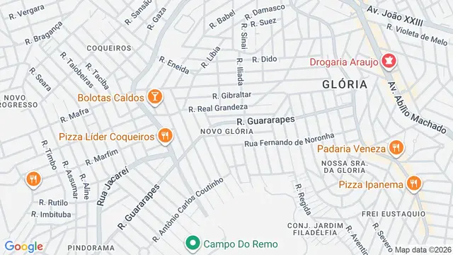 Mapa do bairro Novo Glória, Belo Horizonte - MG