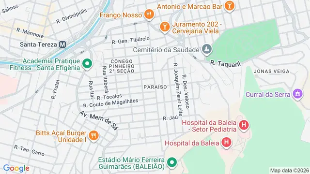 Mapa do bairro Padre Paraiso, Belo Horizonte - MG