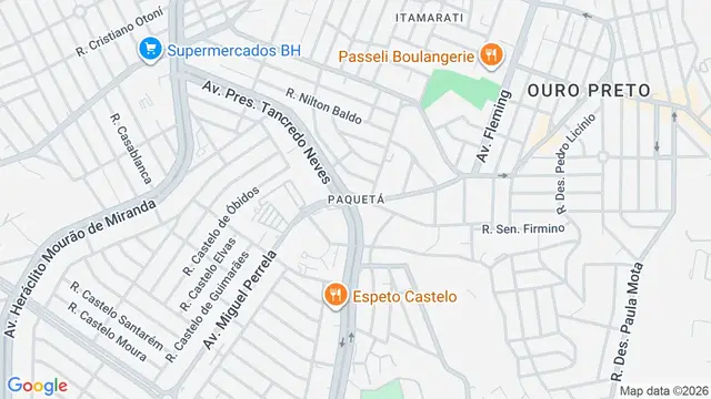 Mapa do bairro Paquetá, Belo Horizonte - MG