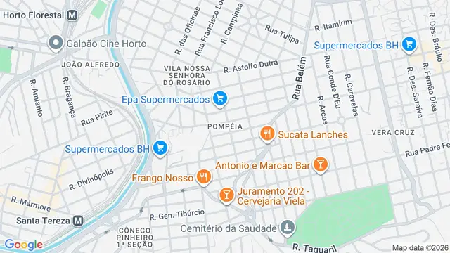 Mapa do bairro Pompéia, Belo Horizonte - MG