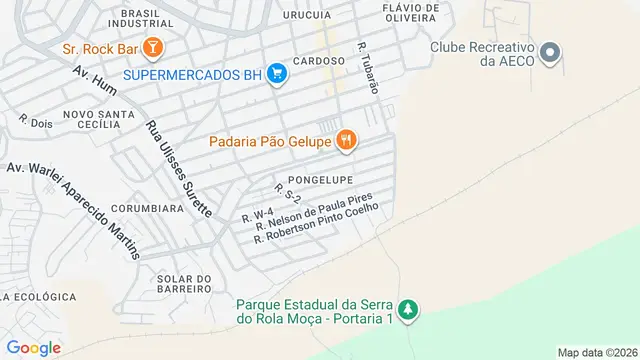Mapa do bairro Pongelupe, Belo Horizonte - MG