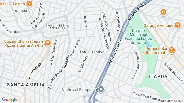 Mapa do bairro Santa Branca, Belo Horizonte - MG