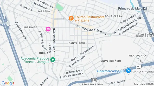 Mapa do bairro Santa Rosa, Belo Horizonte - MG